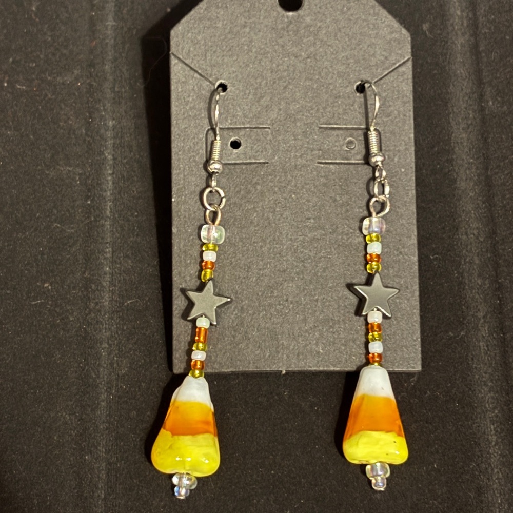 Candy Corn Dangle Earrings with Star Accents